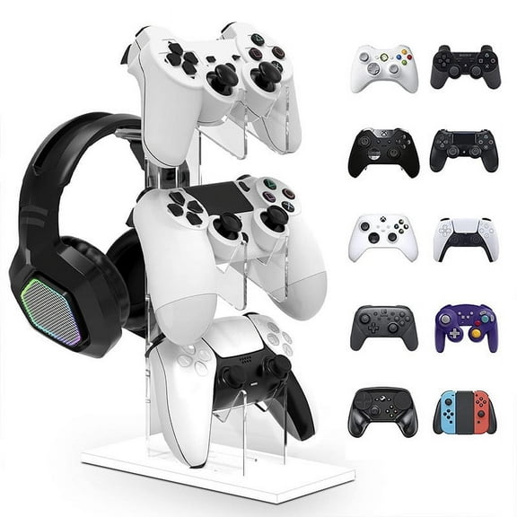 3 Tier Game Controller Holder and Headset Stand Compatible for PS4 PS5 Xbox Switch, Controller Stand Gaming Accessories,Clear