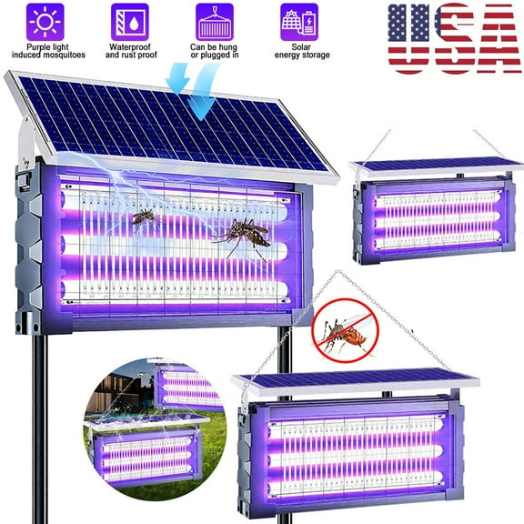 Solar Bug Zapper Outdoor Mosquito Zapper Waterproof 4500V Rechargeable Fly Zappe