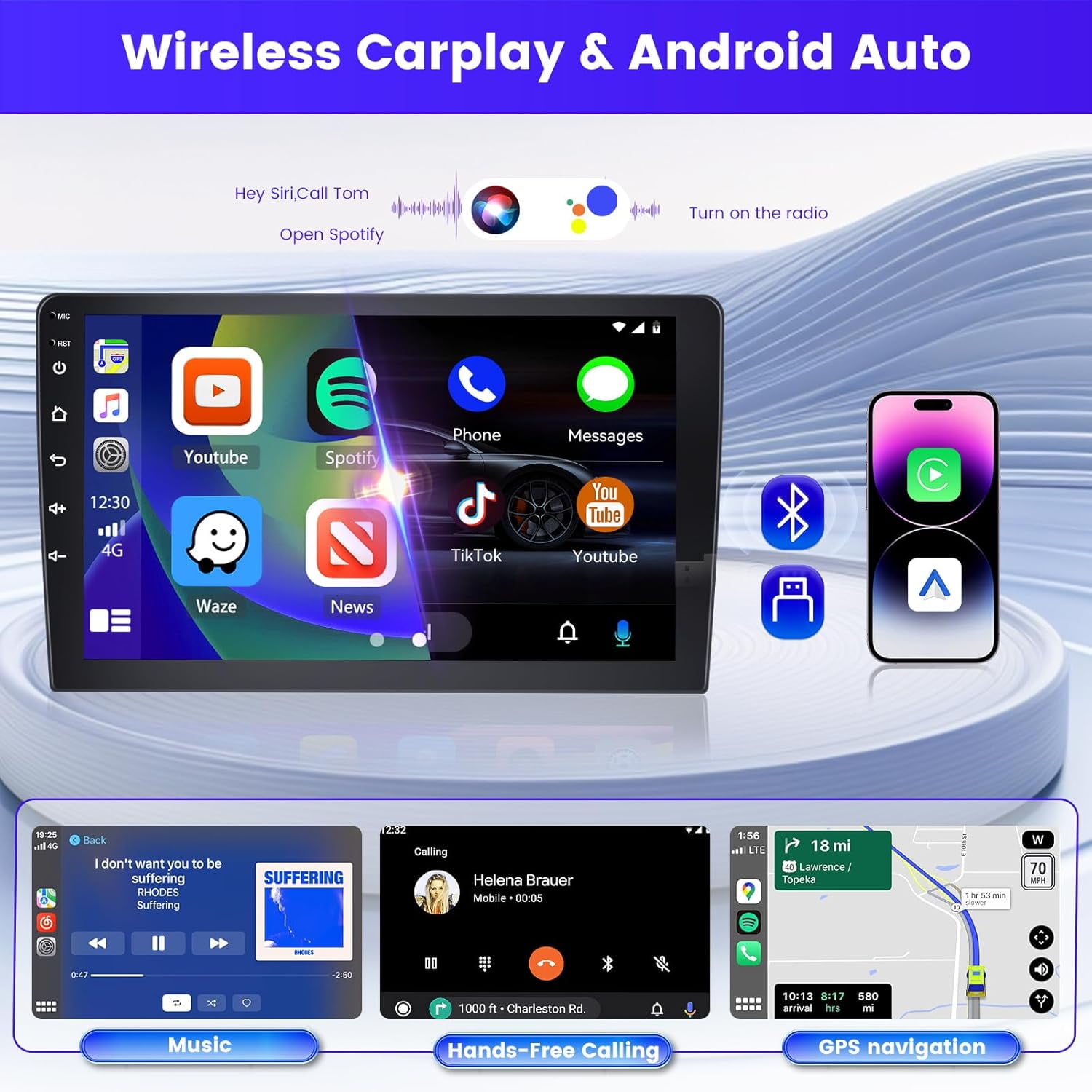 Autoradio Android Per Toyota RAV4 2007-2012 - 9 Pollici Touch Con Wireless Carplay, GPS, WiFi, Telecamera Posteriore, 2+64GB