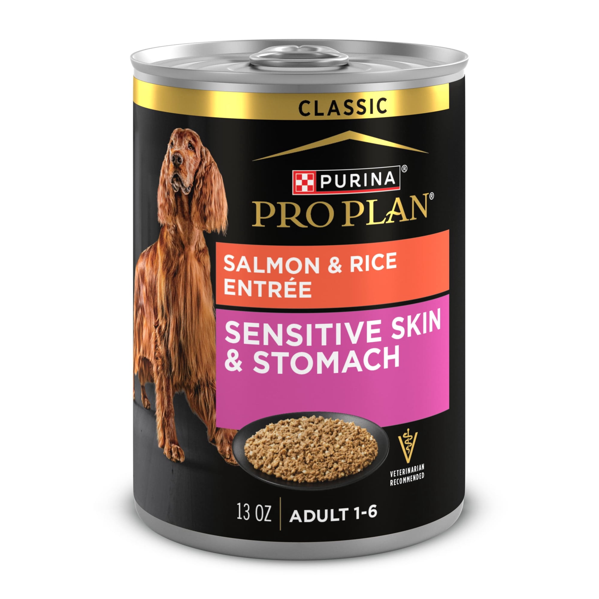 Purina Pro Plan Sensitive Skin and Stomach Wet Dog Food Classic Pate Salmon and Rice Entrée, 13 oz Can, 12 Pack
