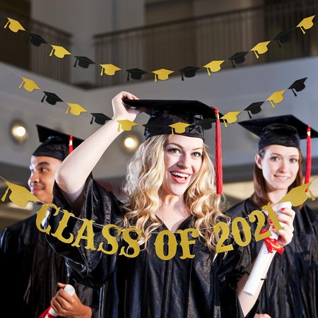 Black and Gold Graduation tions 2021- Gold Glitter Class of 2021 Banner ...