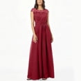 thumbnail image 2 of Qiopertar Women's Formal Evening Dress Elegant Lace V-Neck Long Sleeveless Maxi Dress with Slit Cocktail Party Wedding Guest Gown, Red S, 2 of 6