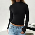thumbnail image 2 of Women Fashion Slim Fit Half Turtleneck Long Sleeve Thumb Hole T Shirt, 2 of 5
