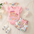 thumbnail image 3 of Mikrdoo Newborn Baby Girls Clothes Baby Outfits Bear Ruffle Romper Shorts Headband 3Pcs OOTD For Summer Pink 9-12 Months, 3 of 8