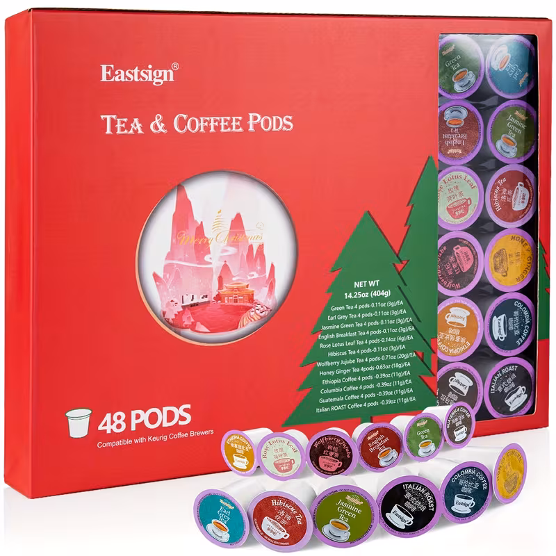 Eastsign 48-Count K-Cup Tea Variety Pack, 12 Flavors, Keurig Compatible