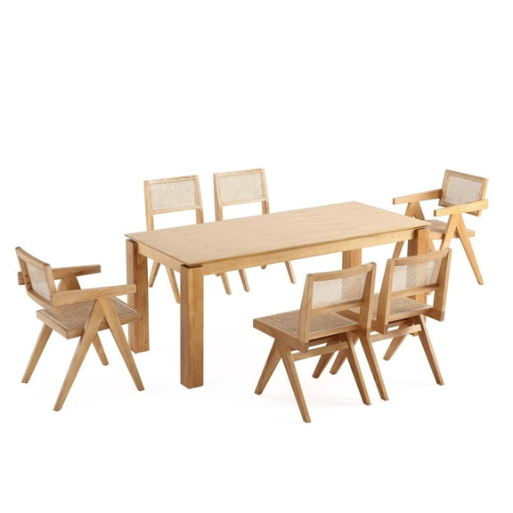 7-Piece Rockaway  70.86  Dining Set in Natural with 6 Hamlet Side and Arm Chairs