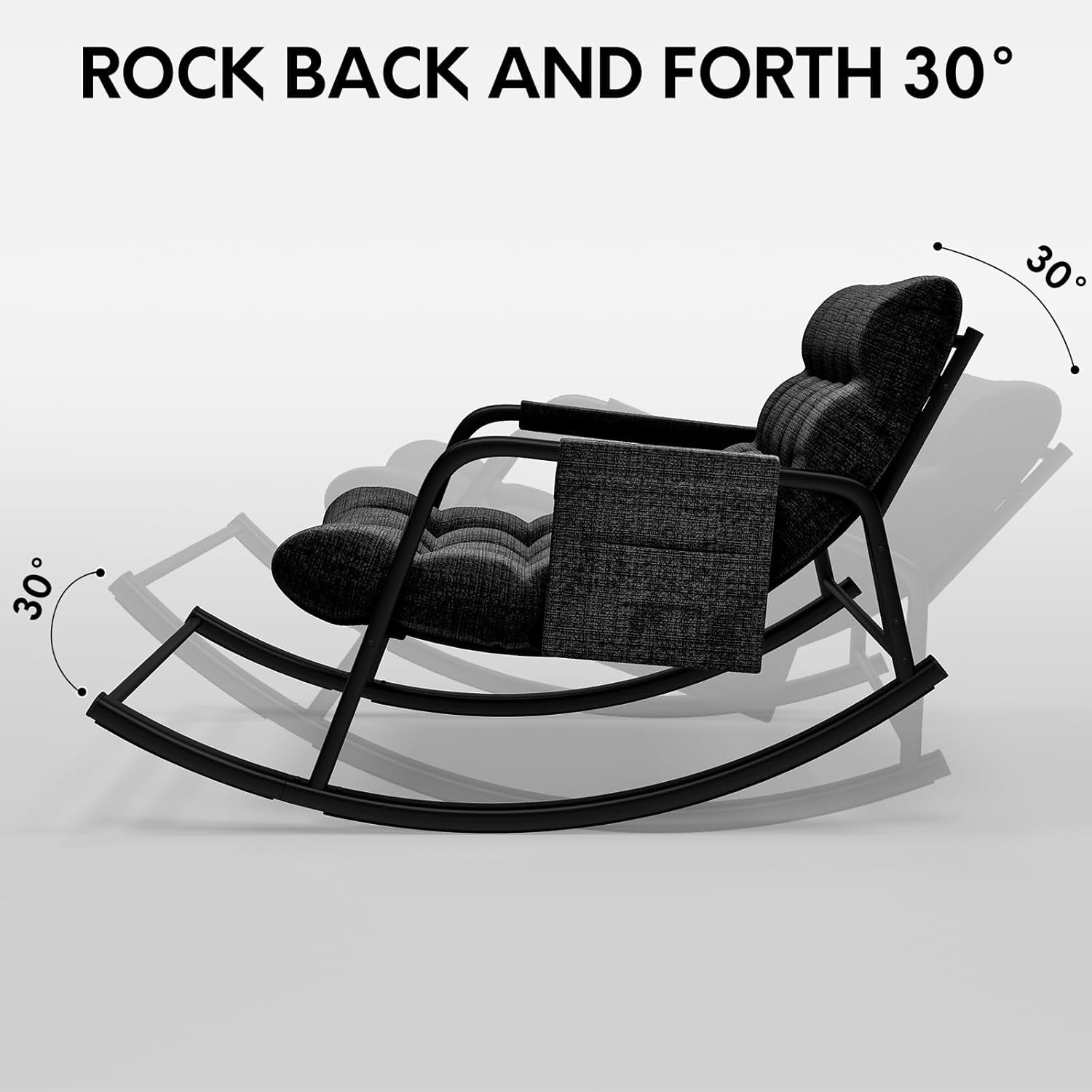 HomeZeer Indoor Rocking Chair with Cushion, Modern Grand Papasan Rocker Chairs, Oversize Papasan Recliner Chair for Living Room, Bedroom, Study Room, Black