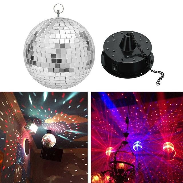 Sound Control 18 LED Lights,Glass Rotating Mirror Motor,Mirror Reflection Ball Hanging for Light - with Ball