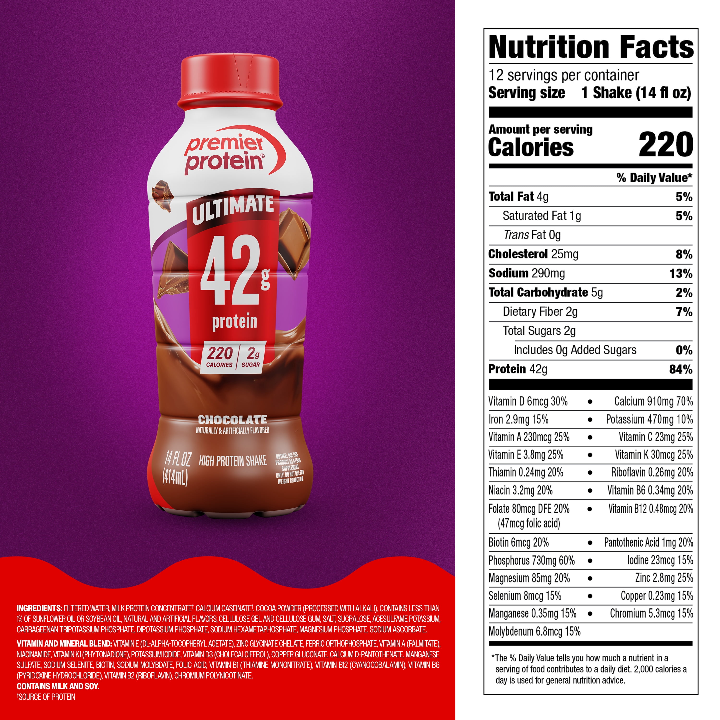 Premier Protein, Ultimate 42g Protein Shake, Chocolate, 14 Fl Oz, 1 Ct