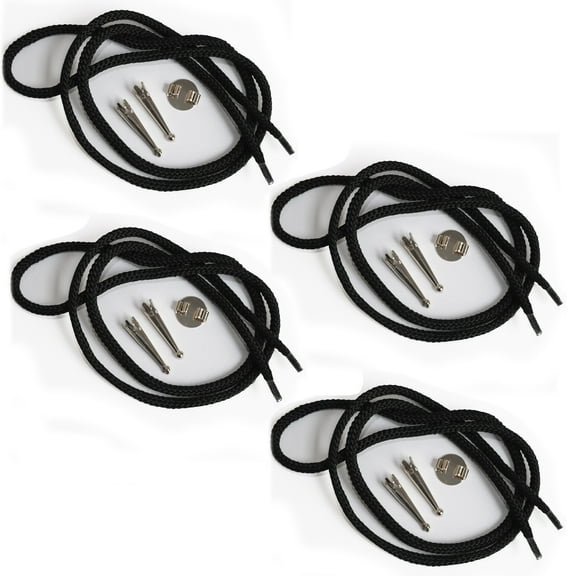 Blank Bolo Tie Kit Round Slide Smooth Tip Silvertone Parts Black Cord Pk/4
