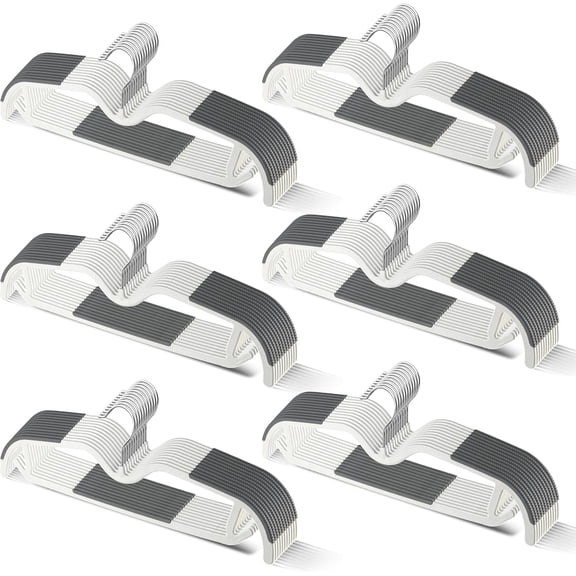 60 Pack M-Style Plastic Pants Hangers, Thin Space Saving Hanger with Rubber Pads and 360° Hook - Non Slip Clothes Hangers, Closet Organizer for Camisole, Tank Top, Dresses, Skirt - Gray