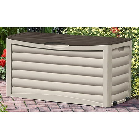 Suncast DB8300 83 Gallon Outdoor Patio Storage Chest with Handles, Mocha/Taupe