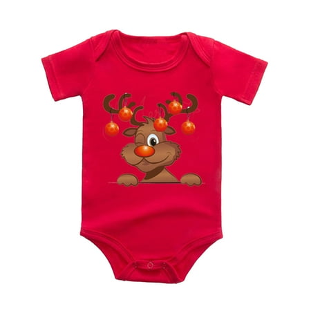 

iaksohdu Baby Romper Long Sleeves Round Collar Elk Printing Infant Newborn First Christmas Romper Festival Jumpsuit for Wedding
