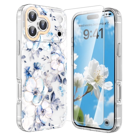 GALAPROX Flower Case for iPhone 17 Pro 6.3'' 2025, Cute Floral Cover with Screnn Protector for Girls/Women-Rosa Chinensis