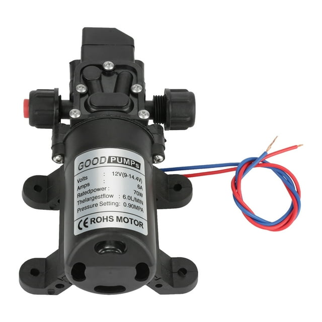 Risegun Bomba de diafragma de Alta presión de Agua DC 12V 0.9Mpa 6L/Min, Bomba autocebante de 70W, para Cocina, baño, RV, yate Marino, Caravana, Manguera de jardín