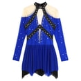 thumbnail image 5 of Aislor Women's Color Block Rhinestone Figure Skating Dress Irregular Gymnastics Leotard Dress Blue XL, 5 of 7
