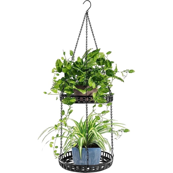 Metal 2-Tier Indoor Outdoor Hanging Planter Shelf Holder Plant Hanger