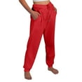 thumbnail image 2 of BLOCLOALO Casual Pants Stretch Pants Straight Leg Sweatpants for Women Bottom Fleece Joggers Drawstring High Waited Tapered Yoga Pants with Pockets Workout Pants Athletic Pants Palazzo Pants Red L, 2 of 5
