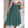 thumbnail image 4 of Women'S Summer High Waisted Flowy Slit Midi Skirts Casual Boho Floral Beach Skirt Green XXL, 4 of 8