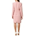 thumbnail image 3 of Conjunto de traje INSPIRE CHIC para mujeres, 2 piezas, chaqueta sin cuello de tweed con peplum y falda, talla XL, rosa, 3 of 5