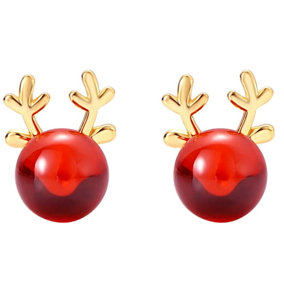 Rudolph Reindeer Earrings for Women 14KT Gold Plated Sterling Silver Post Red Glass Stud Ginger Lyne Collection