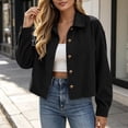 thumbnail image 6 of Edvintorg Jacket for Women Long Sleeve Casual Corduroy Coat Button Down Cropped Outerwear Woman Clothes Black S-2XL, 6 of 7