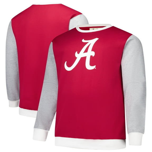 Men's Fanatics Crimson Alabama Crimson Tide Contrast Sleeve Large Chest Big & Tall Pullover Sweatshirt