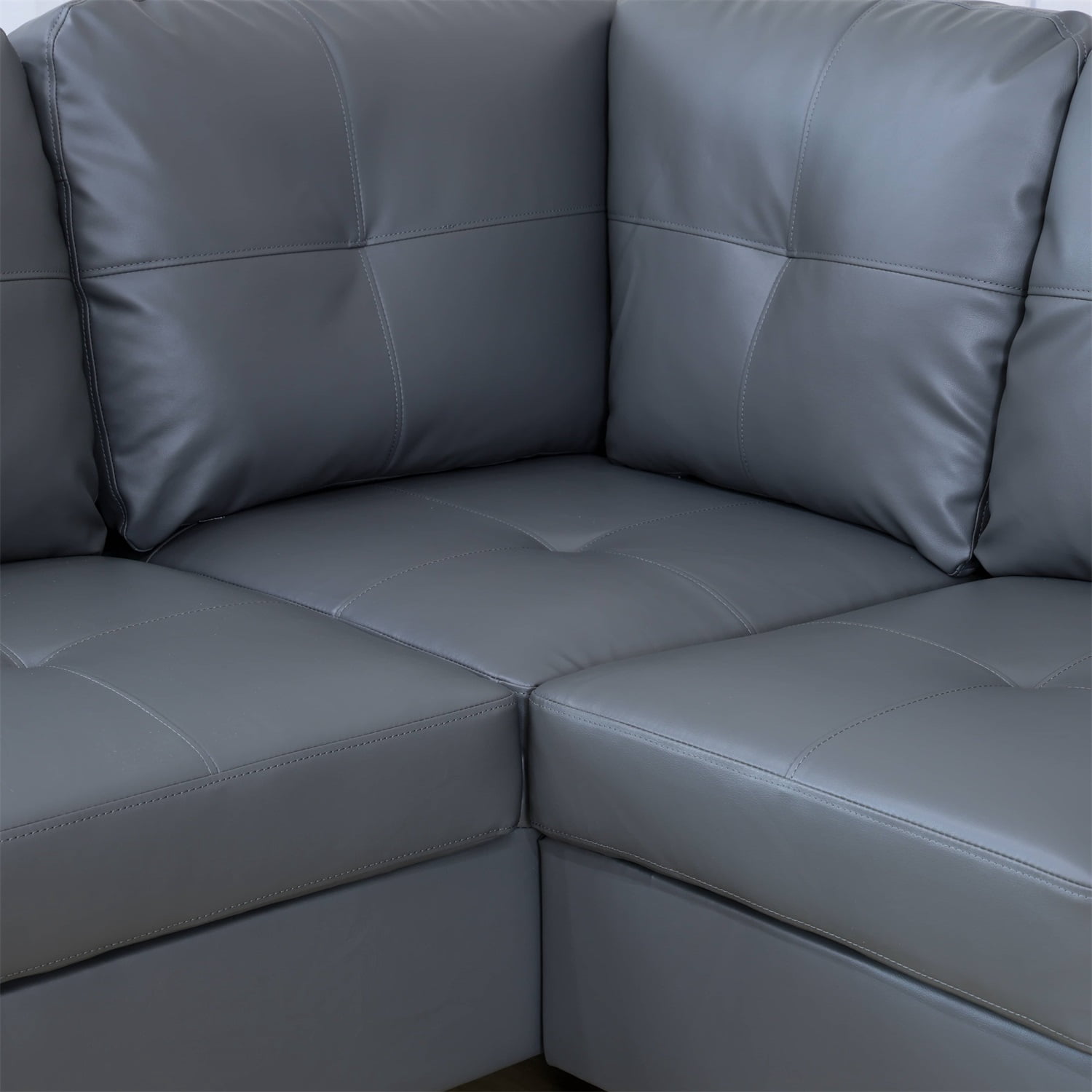 Hommoo Sofa Set, Semi PU Synthetic Leather 2-Piece Couch Living Room Sofa Set, Dark Grey