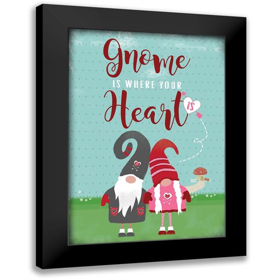 JMB Designs 18x24 Black Modern Framed Museum Art Print Titled - Gnome is Where Your Heart Is