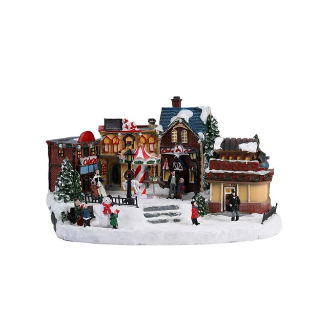 Adorno de casa de pueblo navideño, decoración de escritorio, figura coleccionable de resina resistente para exhibición de mesa navideña en interiores