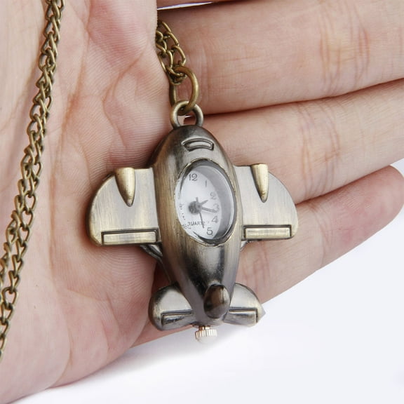 HOOWIFFY Vintage Style Airplane Pocket Watch Necklace with Fine Craftsmanship, Pendant for Men and Women