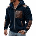 thumbnail image 4 of Men's Warm Winter Coats Thick Fleece Lined Hooded Jackets Faux Leather Spliced Zip up Bomber Coat Plus Size Casual Outerwear with Pockets, 4 of 8