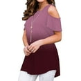 thumbnail image 2 of YAGHYAGH Womens Short Sleeve Cold Shoulder Casual Gradient Color Blouse Shirt Tops, 2 of 4