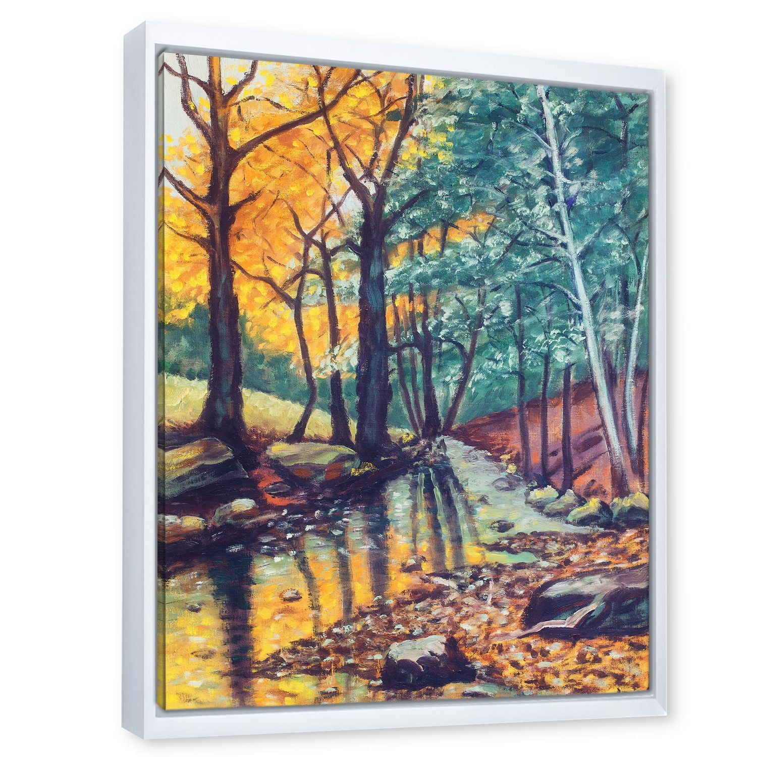 Designart Landscape With River In Autumn Forest Sunset FLOAT FRAME WALL ART