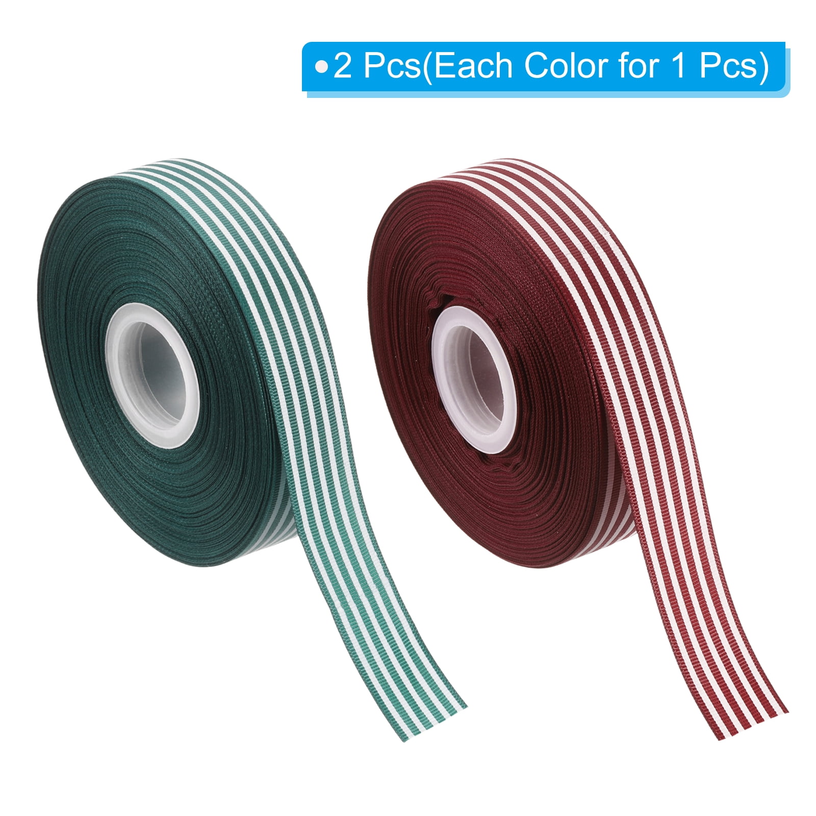 Uxcell 50 Yards x 1" Christmas Striped Ribbon, Dark Green/Red Ribbon Candy Ribbon Roll Fabric Wrapping Ribbon for Craft Wreath Christmas Birthday Wedding Festival Decoration