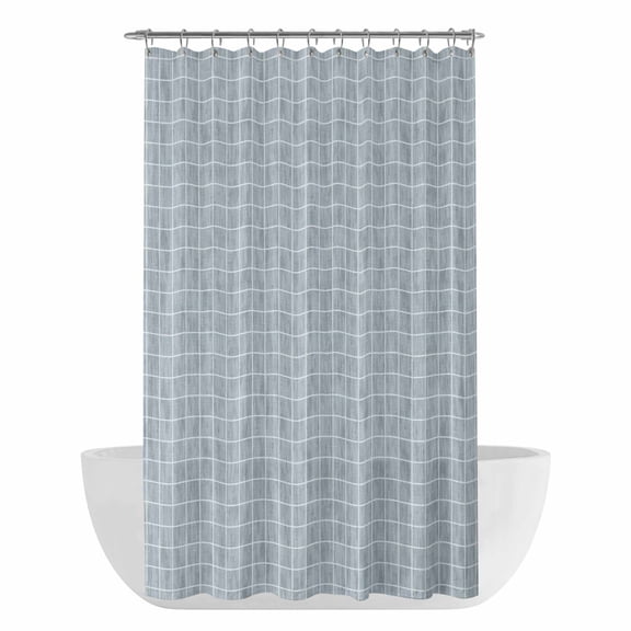 Sky Blue Plaid Shower Curtain - Water Repellent Fabric Shower Curtains Washable, Farmhouse Buffalo Checkered Gingham Decorative Polyester Cloth Bathroom Curtains Modern Bath Decor 36"x72"