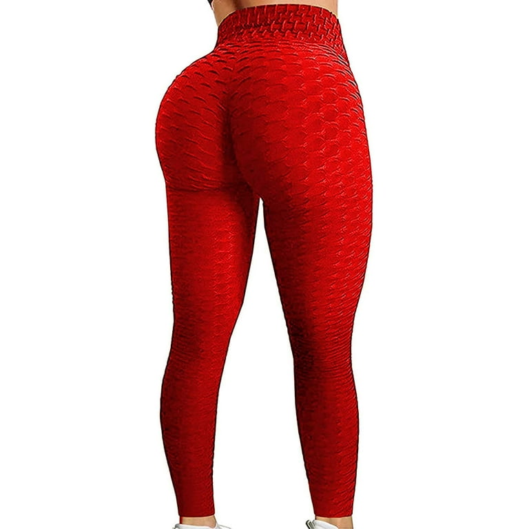 COMFREE Women's High Waist Textured Yoga Pants Tummy Control Ruched Butt  Lifting Stretchy Anti Cellulite Workout Leggings Booty Scrunch Tights