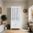 thumbnail image 3 of 77.5'' Tall Vintage Display Cabinet with Double Glass Doors - Traditional Style Hutch for Hallways, Living Rooms & Kitchens - White Washed Finish, 3 of 9