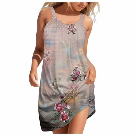 Blphud Fashionable Dresses for Women 2024 Summer Dresses for Women 2024 Maxi Summer Dresses Womens Knee Length Sleeveless Summer Dresses Sexy Elegant Dress Vintage Beach Dresses Dresses Casual Pink M