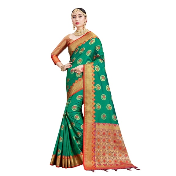 Sarees for Women Banarasi Art Silk Woven Sari - Indian Ethnic Gift Diwali Festival Saree with Unstitched Blouse Teal