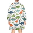 thumbnail image 2 of Wearable Oversized Blanket,White Colorful Dinosaurs Pattern Wearable Blanket Hoodie for Adults,Cozy Hooded Blankets with Super Pockets,Super Warm Fuzzy Pullover for Women & Men, 2 of 6