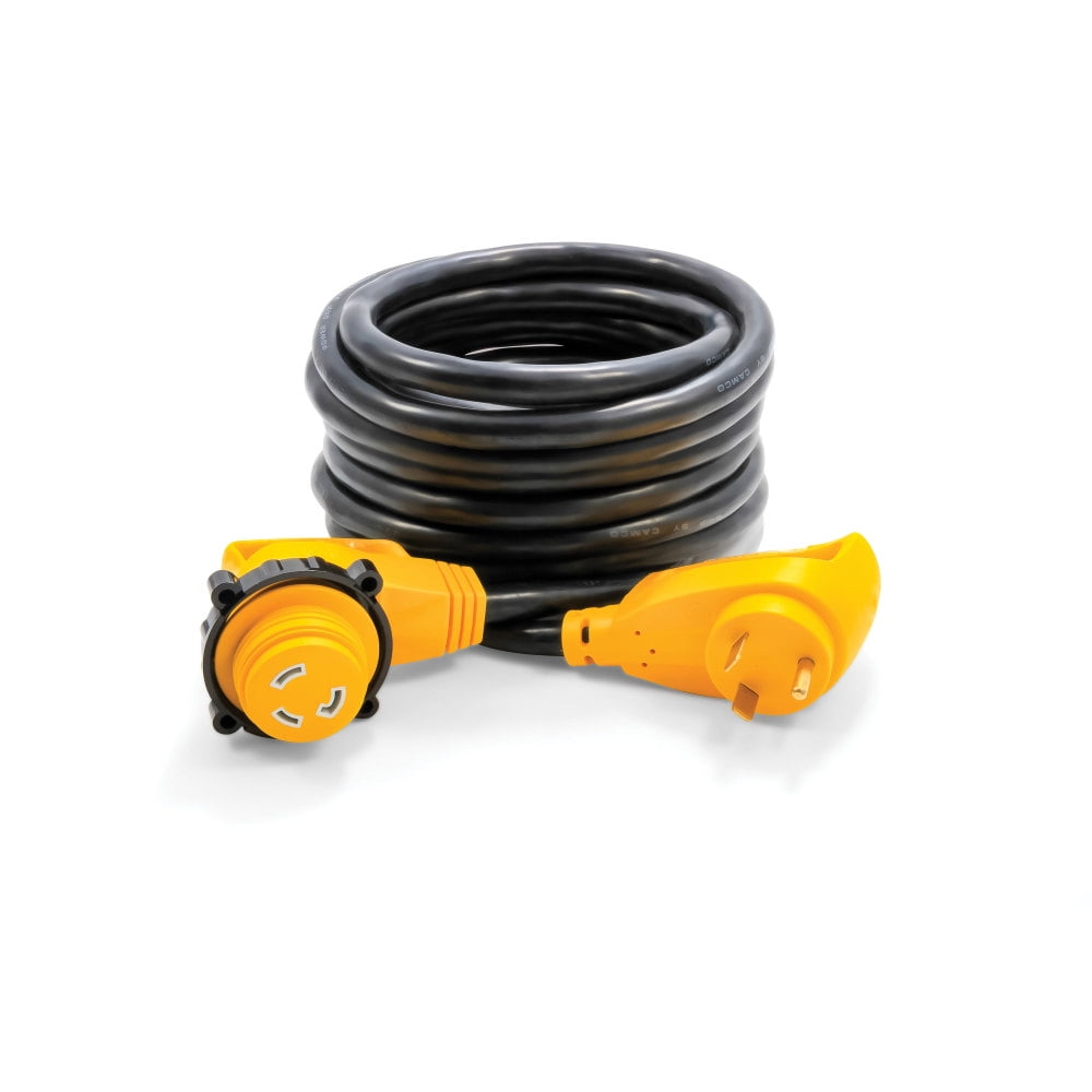 Camco 55524 RV 25' 30Amp Male and 30Amp Female PowerGrip 90 Degree Locking Extension Cord