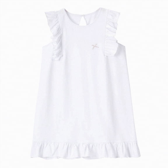NOLDARES Baby Girls' Sleeveless Everyday Printed Dresses for Kid and Toddler Ball Gown Schoold Outfits(White,2-3 Years)