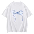 thumbnail image 3 of NAMTYQX Ladies Tops and Blouses Baggy Stretchy Patterned Plus Size Hawaiian Bedruckt Round Neck Soft Short Sleeve Tops for Women Trendy Summer White Size S, 3 of 4
