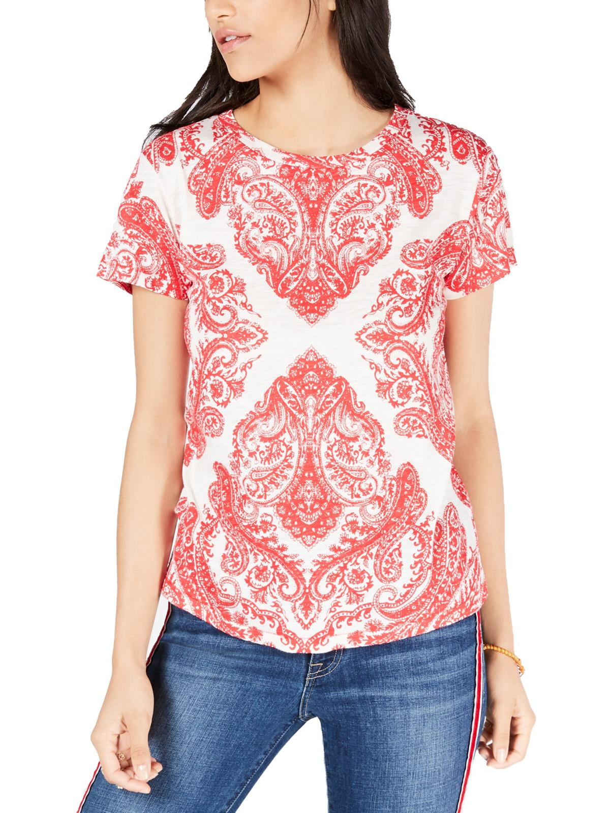 Lucky Brand Lucky Brand Womens Paisley Crewneck TShirt Red XS