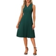 thumbnail image 2 of INSPIRE CHIC Pleated Dress for Women's Sleeveless V Neck Tie Waist A-line Midi Dresses XS Dark Green, 2 of 5