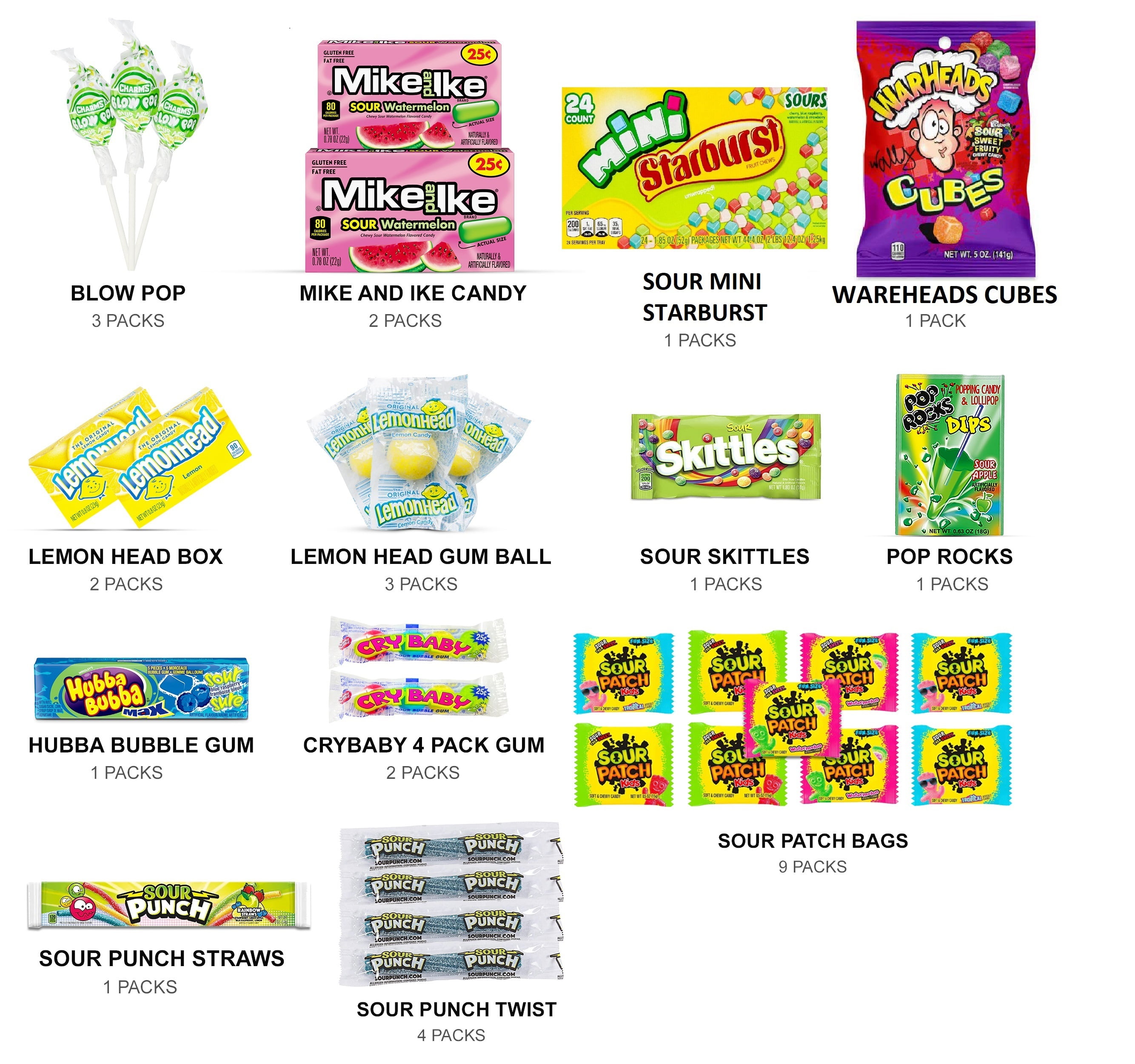 Sour Candy Box -Bulk Sour Candy Variety Pack - Individually Wrapped Super Sour Favorites - Sour Candy Mix with Sour Skittles, WarHeads, Sour Patch Kids, Lemonhead and More - 30 Count Mega Sour Candy