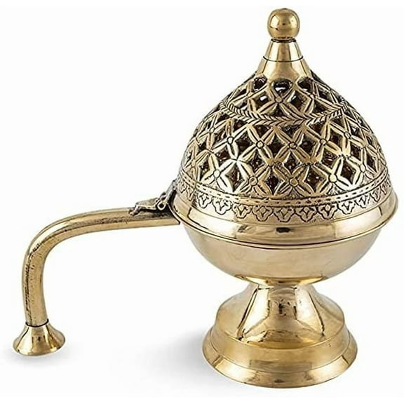 RATAN ENTERPRISES Brass Dhuna Dhoop Dani Incense Burner Holder with Handle, Home Purifying for Home, Offices & Temples.