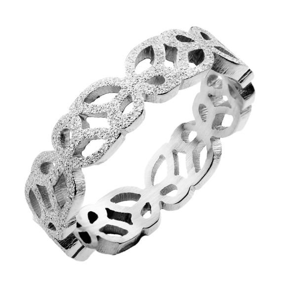 555Jewelry Womens Trendy Vintage Feminine Glittery Stainless Steel Filigree Butterfly Floral Flower Cutout Eternity Engraved Band Fashion Jewelry Accessory Rings, Silver Size 5.5