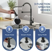 TVOFEK Kitchen Faucet with Pull Down Sprayer and Soap Dispenser, Black Single Handle Kitchen Sink Faucets with Deck Plate for 1 or 3 Hole, Spring Faucet for RV Laundry Bar